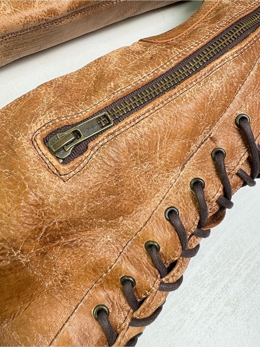 BED STU Surrey Tall Leather Lace Up Corset Boot Caramel Sz 9.5 - Picture 7 of 16